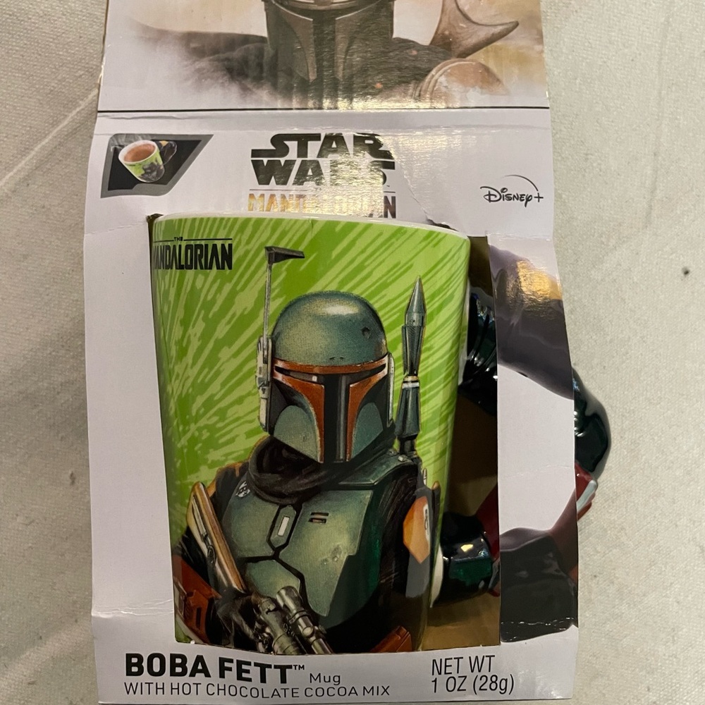 Disney Cup Star Wars Mandalorian Boba Fett Mug with Hot Chocolate Cocoa Mix